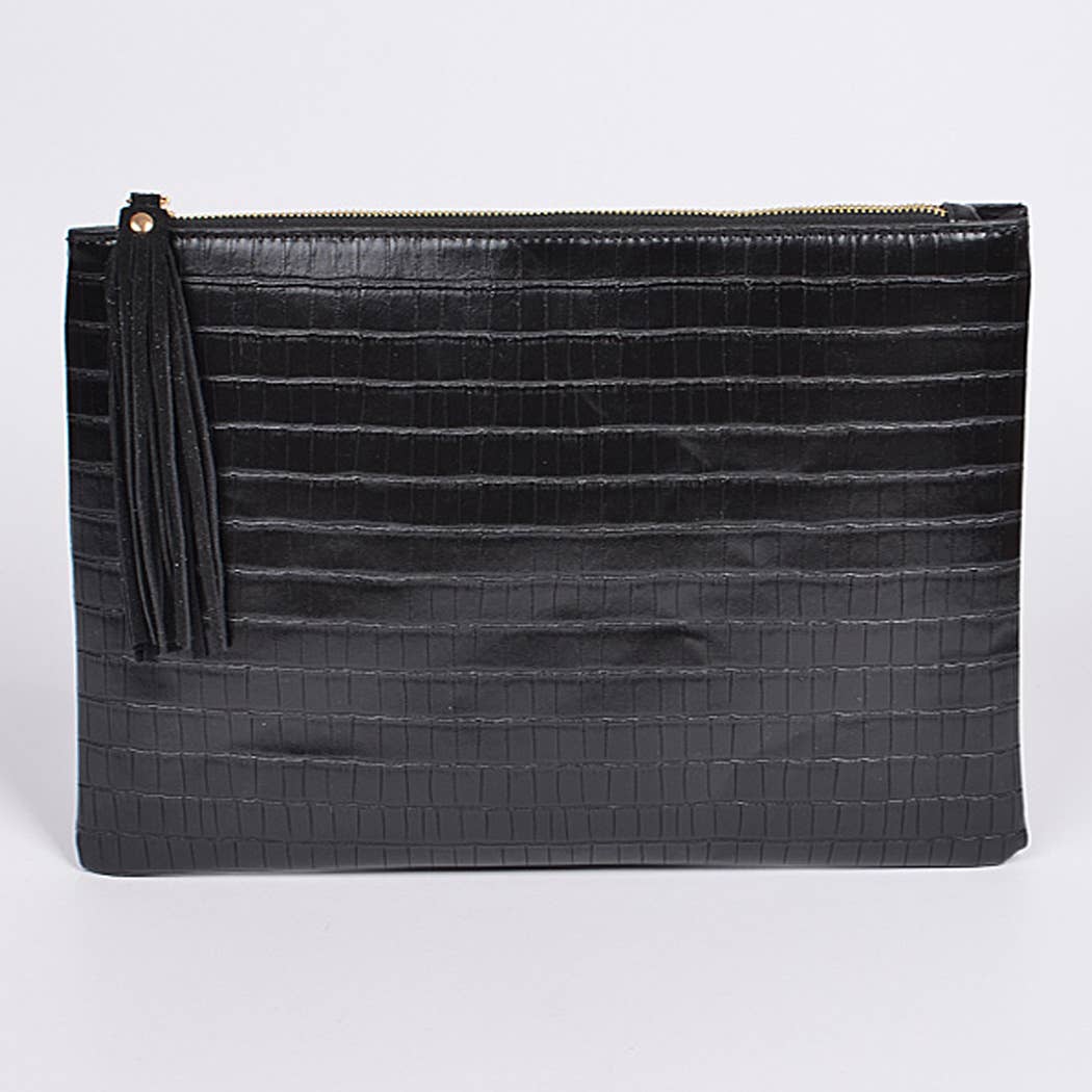 Shine Leather Clutch: Grey