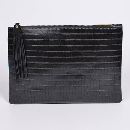 Shine Leather Clutch: Grey