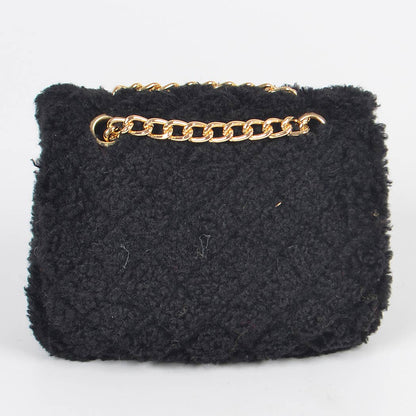 Faux Fur Mini Crossbody Bag: Black