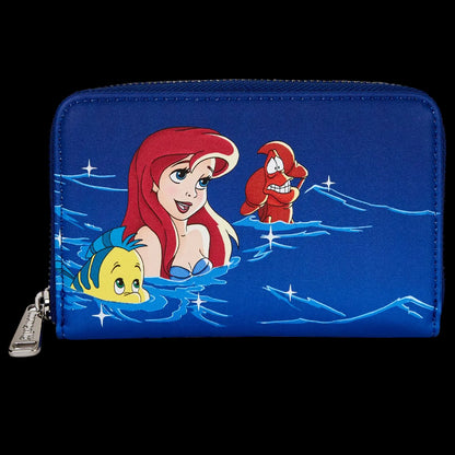 Blue wallet with animated characters from 'The Little Mermaid' on a white background