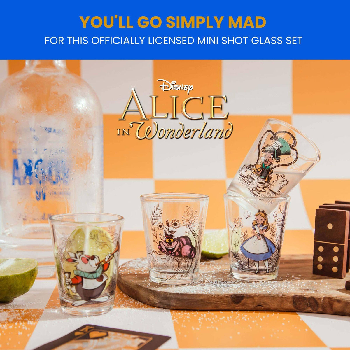 Alice in Wonderland 4 Piece 1.5oz Mini Glass Set