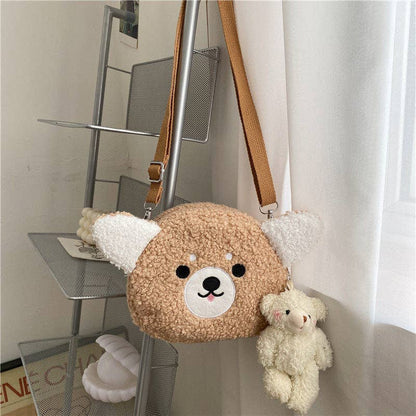 Cartoon Lamb Fur Crossbody Bag: Khaki without Pendant