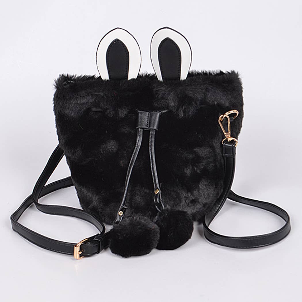 Faux Fur Bunny Clutch: Black