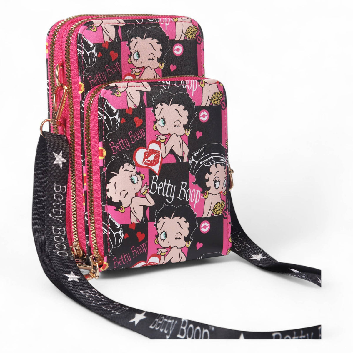 Betty Boop Red Lips PVC Crossbody Wallet Bag
