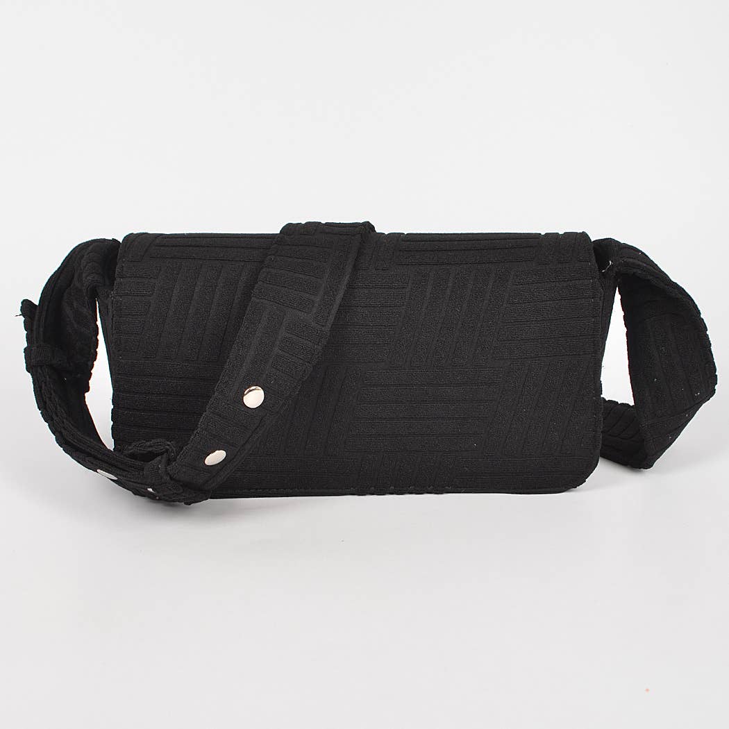 Embossed Micro Suede Shoulder Bag: Black