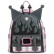Backpack with cat ears, flames, and plaid pattern on a white background