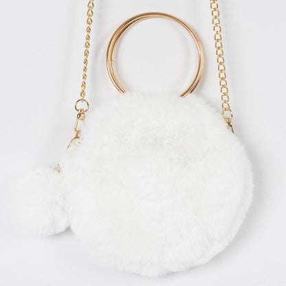 Faux Fur Handle Clutch: Red