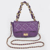 Quilted Faux Leather Chain Flap Bag: Purple