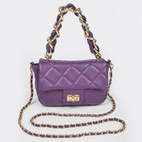 Quilted Faux Leather Chain Flap Bag: Purple