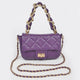 Quilted Faux Leather Chain Flap Bag: Purple
