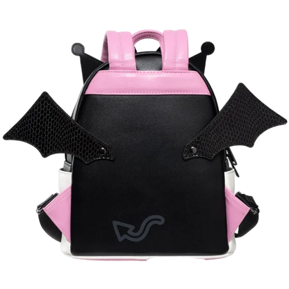 Black and pink backpack with bat wings on a white background