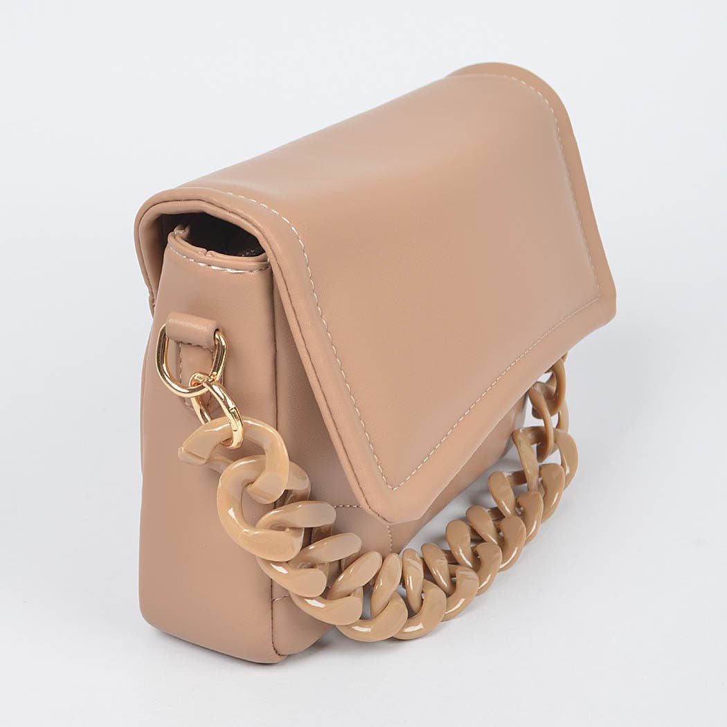 Faux Leather Chain Flap Bag: Red