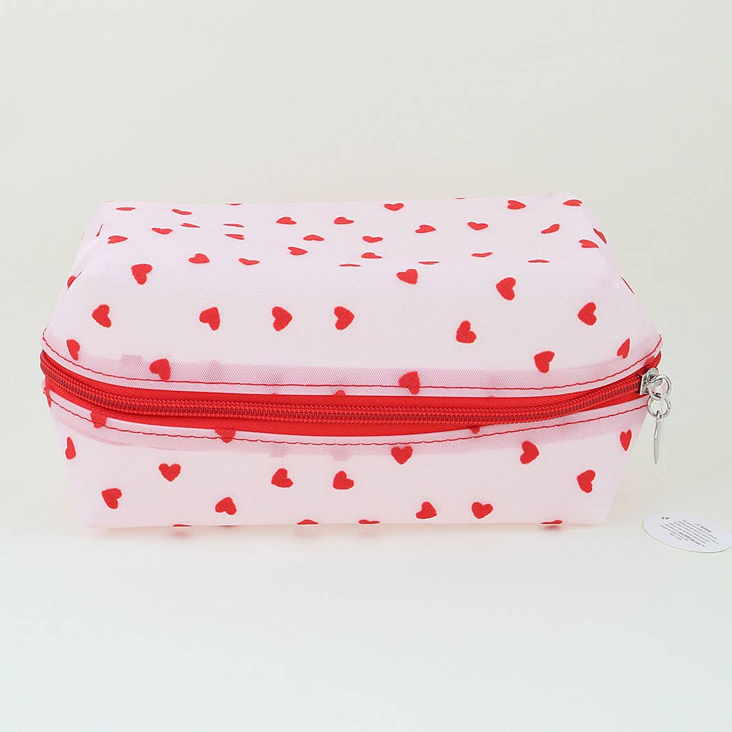 Lovely Heart Print Semi-Clear Cosmetic Make Up Pouch: MT