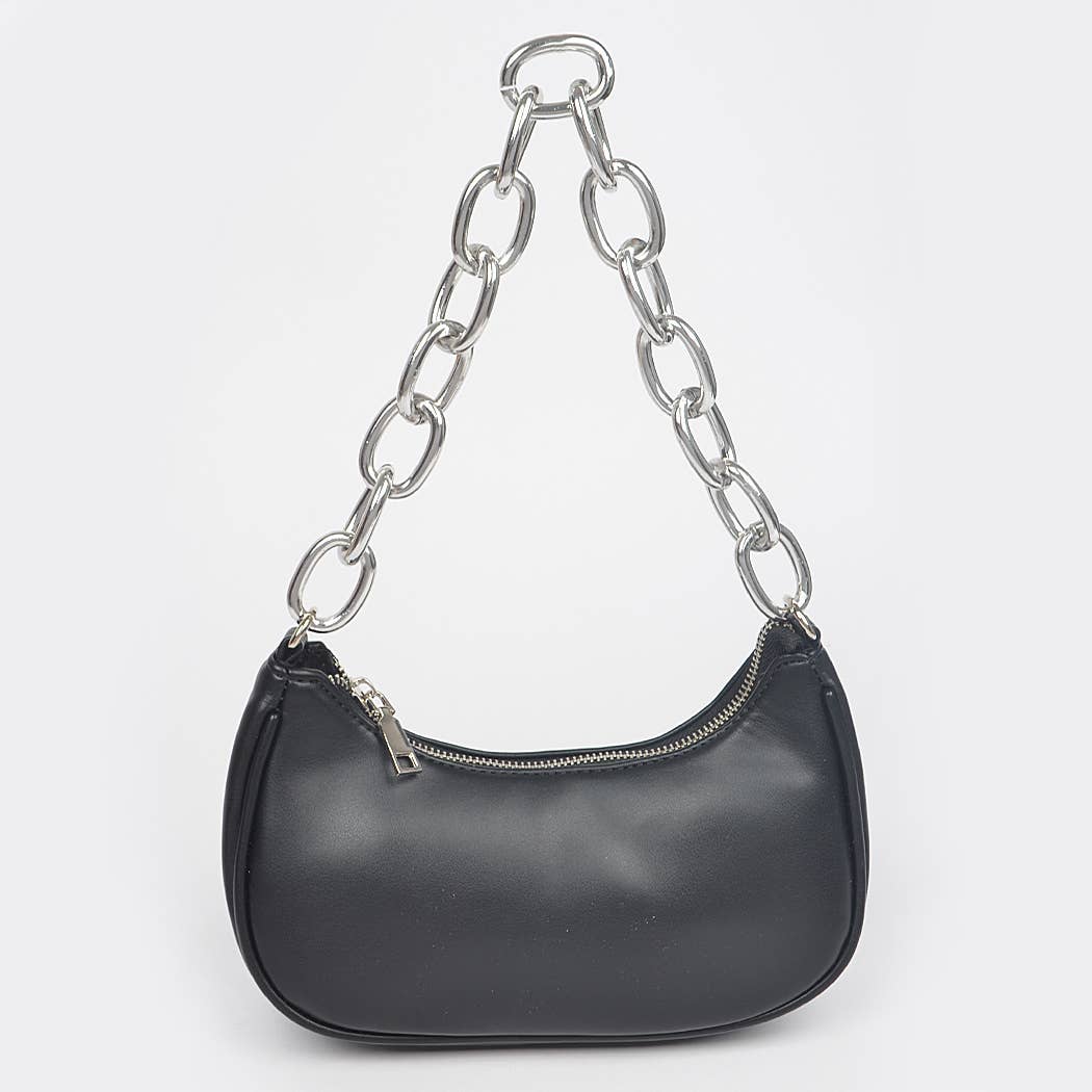 Faux Leather Chain Shoulder Bag: Orange