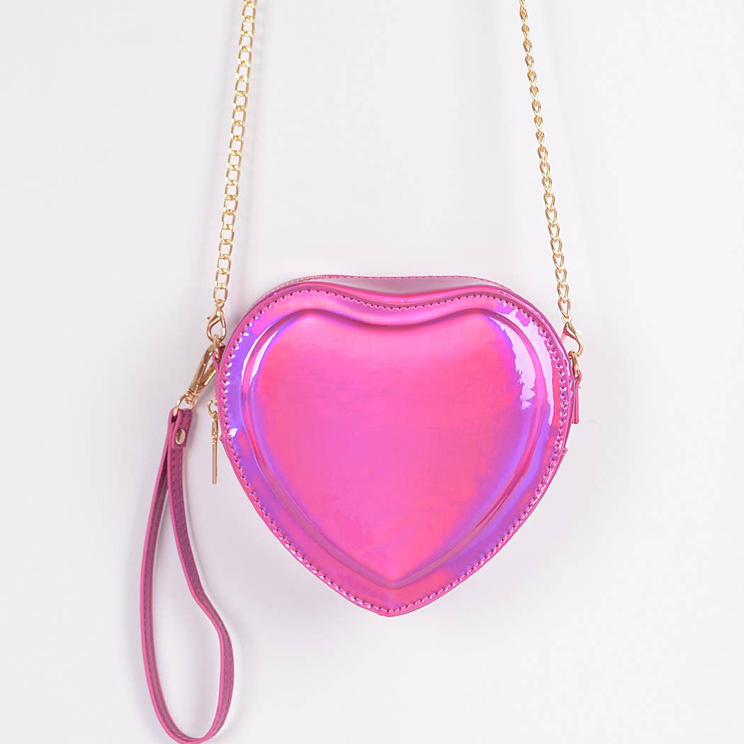 Heart Shape Mirror Metallic Crossbody Bag: Red