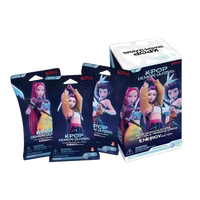 KAYOU KPop Demon Hunters cards and packaging with Netflix branding on a yellow background