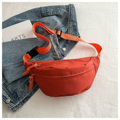 Minimalist Nylon Fanny Pack Waist Bag with Braided Tassel: Black