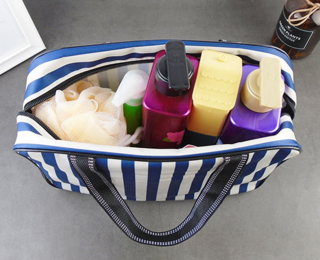 Waterproof Mesh Shower Bag Striped Toiletry Bag: Pink / M