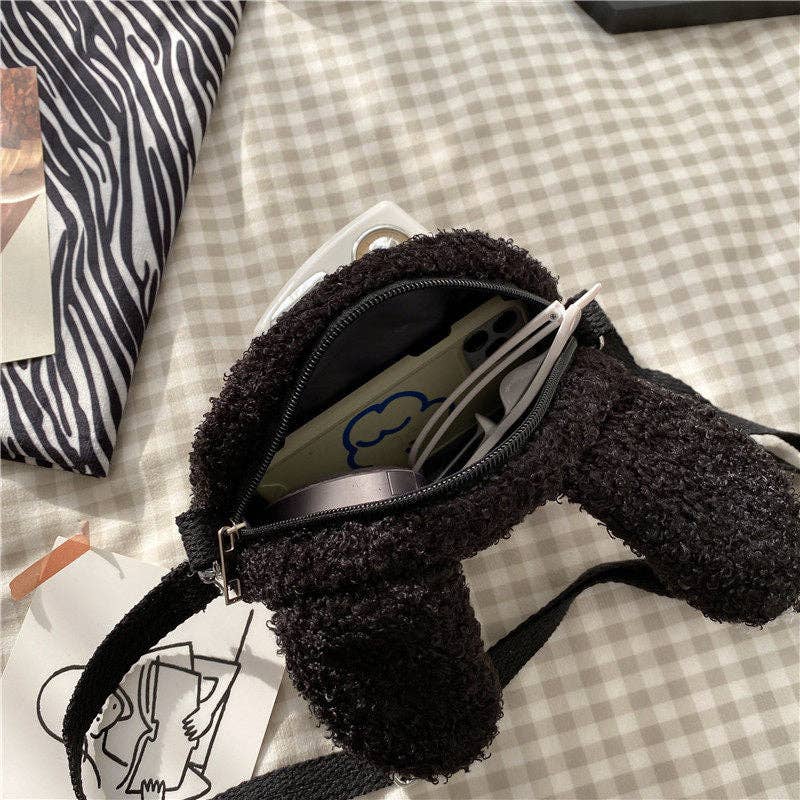 Cartoon Lamb Fur Crossbody Bag: Khaki without Pendant