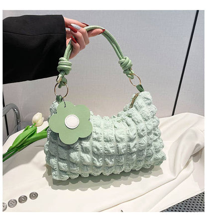 Popcorn Texture Flower Charm Mini Hobo Bag: Black / M