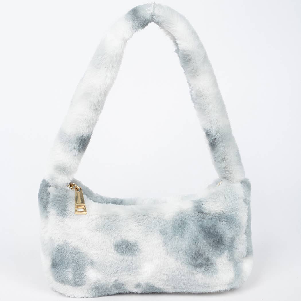 Tie Dye Fur Shoulder Bag: Black