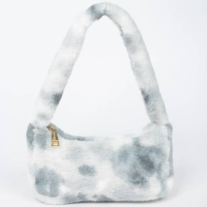 Tie Dye Fur Shoulder Bag: Black