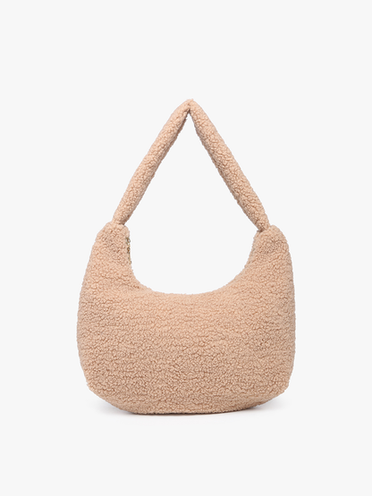 Polly Sherpa Shoulder Bag w/ Top Zip Closure | M2371 : Black