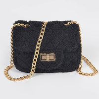 Faux Fur Mini Crossbody Bag: Black