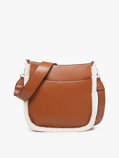 Chloe Teddy Trim Crossbody with Guitar Strap | M1977TED : Black/Beige