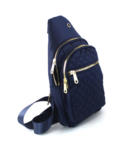 Sleek Quilted Nylon Sling Bag - Multi-Pocket Chest Pack