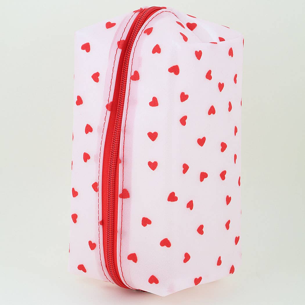 Lovely Heart Print Semi-Clear Cosmetic Make Up Pouch: MT
