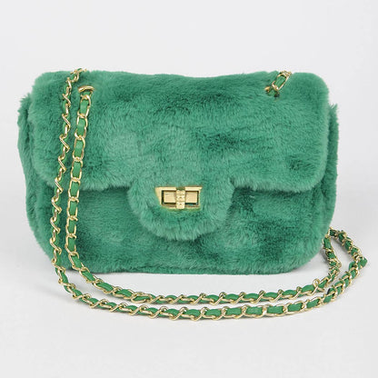Faux Wool Flap Shoulder Bag: Cobalt