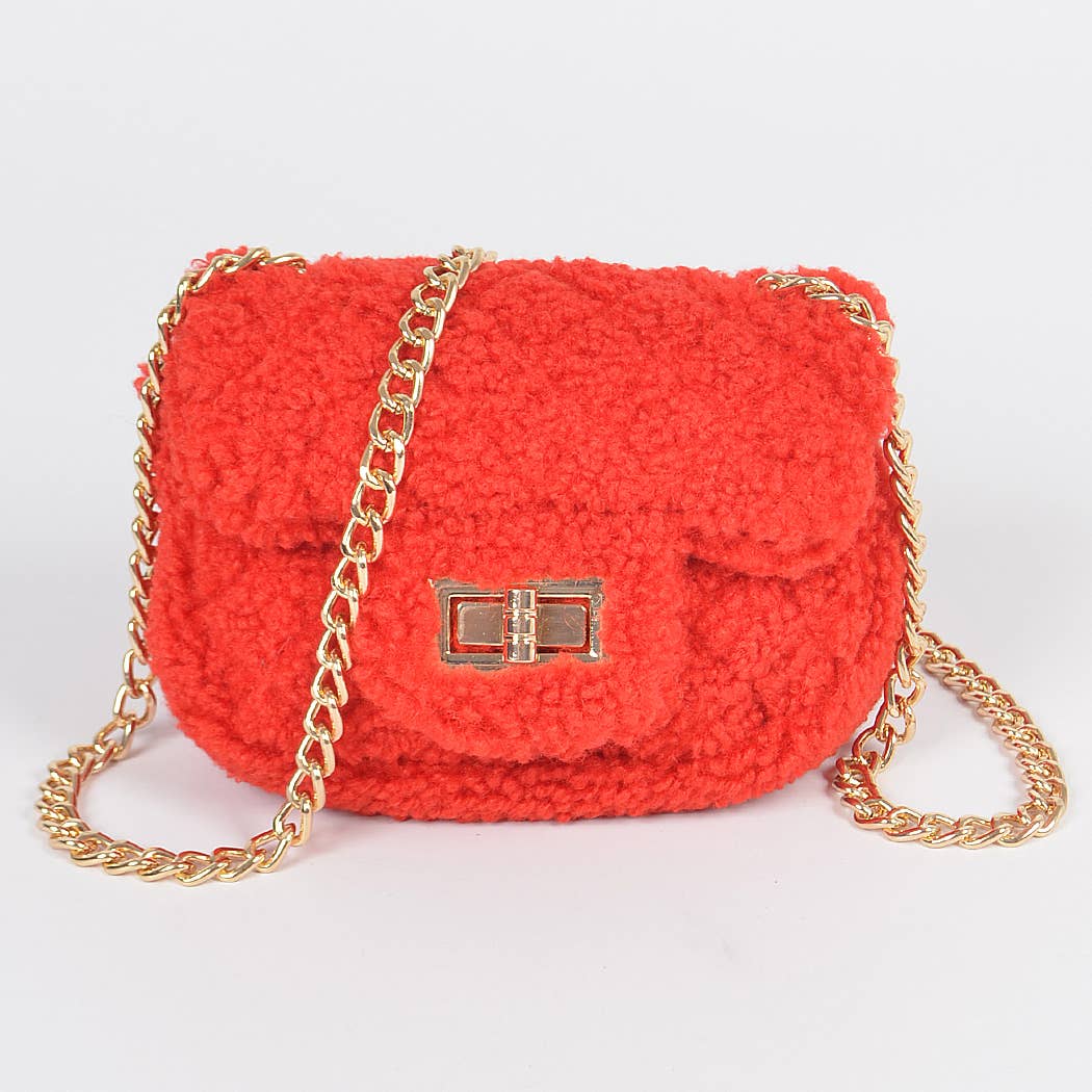 Faux Fur Mini Crossbody Bag: Black