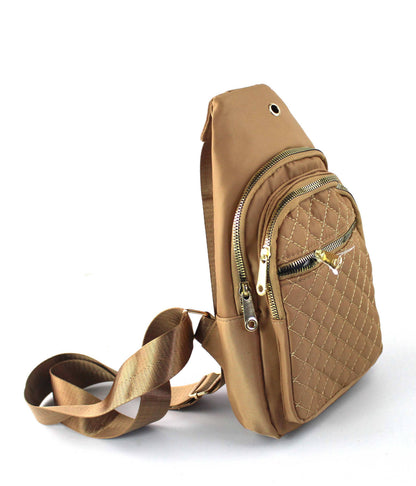 Sleek Quilted Nylon Sling Bag - Multi-Pocket Chest Pack