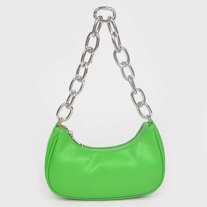 Faux Leather Chain Shoulder Bag: Orange