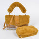 HPC3207 FAUX FUR CLEAR CLUTCH W/ DETACHABLE PURSE: Mustard