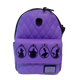 Purple quilted backpack with black silhouettes and Disney logo on a white background