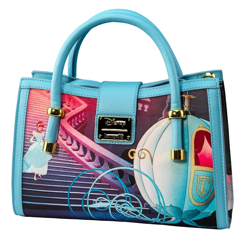 Blue handbag with Cinderella design on a blue background