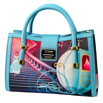 Blue handbag with Cinderella design on a blue background