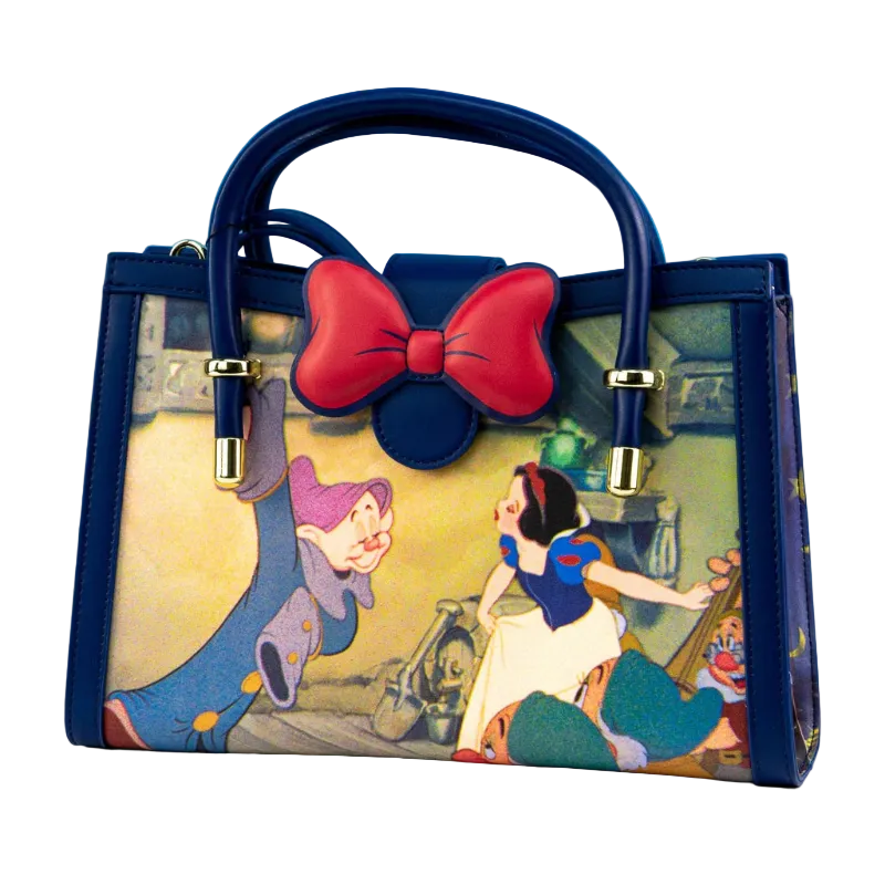 Handbag with Snow White and Seven Dwarfs design on a blue background