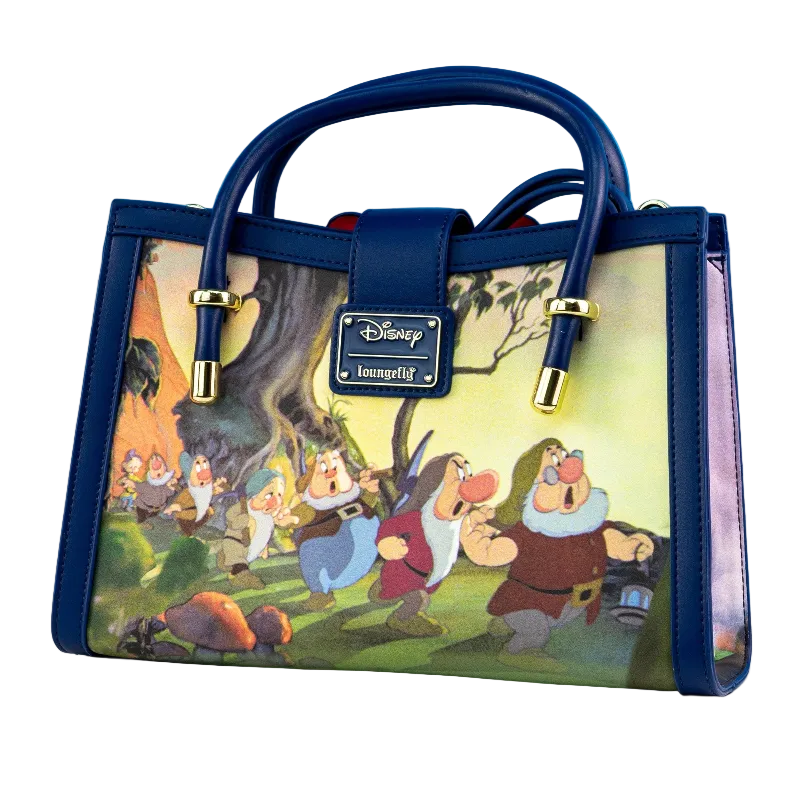 Handbag with animated character design on a blue background