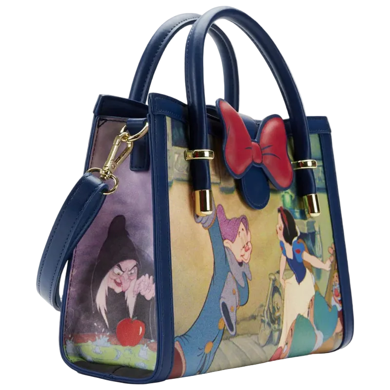 Handbag with animated character design on a white background