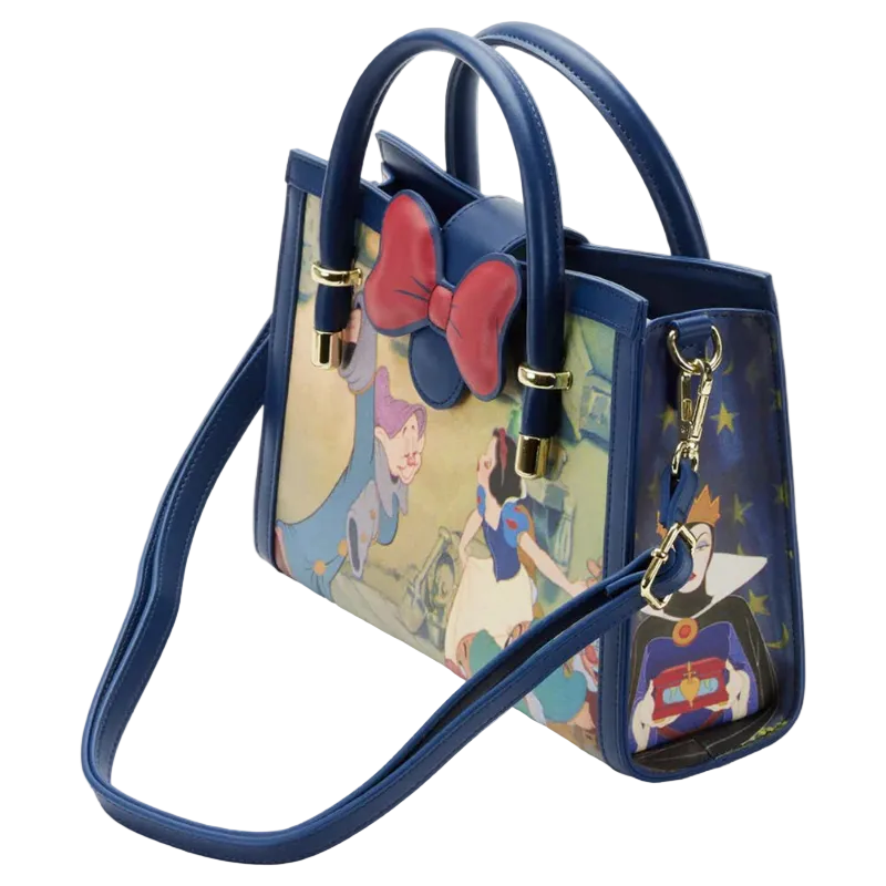 Handbag with Snow White design and blue handle on a white background