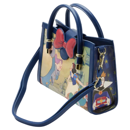 Handbag with Snow White design and blue handle on a white background
