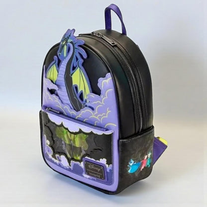 Backpack with dragon design on a light gray background