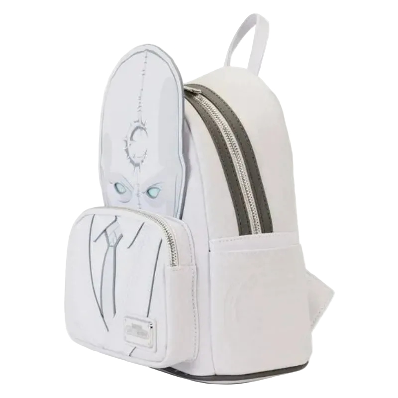 White backpack with character design on a white background