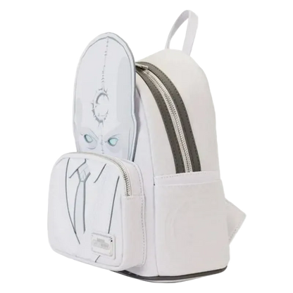 White backpack with character design on a white background