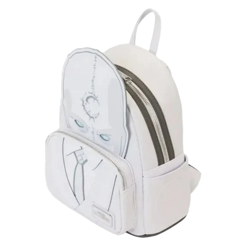 White backpack with character design on a white background
