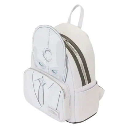 White backpack with character design on a white background