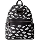 Black backpack with white Mickey Mouse faces pattern on a white background